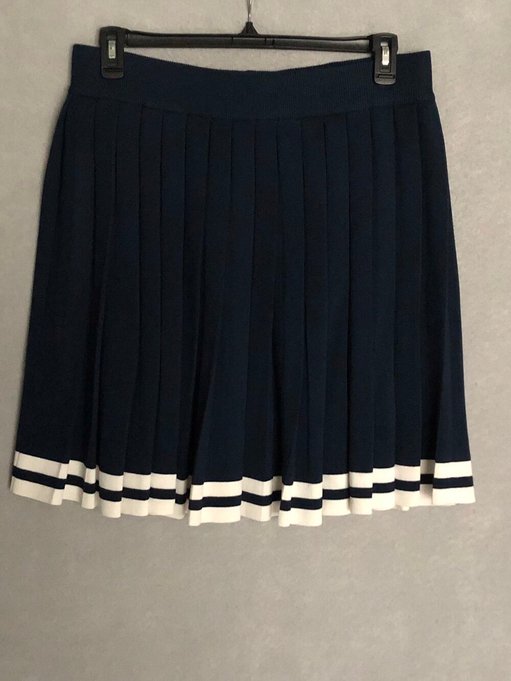 Everyday Skies Are Blue Pleated Knit Skirt Navy/Off White Women's 1X NEW